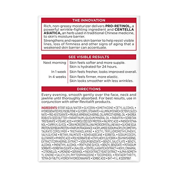 LOreal-Paris-Skincare-Revitalift-Anti-Aging-Night-Cream-Face-Moisturizer-with-Pro-Retinol-and-Centella-Asiatica-Paraben-Free-Non-Comedogenic-Suitable-for-Sensitive-Skin-17-oz L'Oréal Paris Revitalift Anti-Wrinkle and Firming Face Night Cream, Pro Retinol 1.7 oz