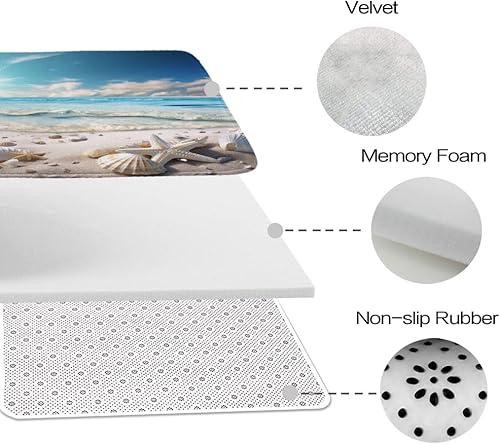 Miniatura 7 de Alfombra de baño con temática náutica de concha tropical y conchas marinas, conchas marinas, para baño, alfombra antideslizante con parte trasera de