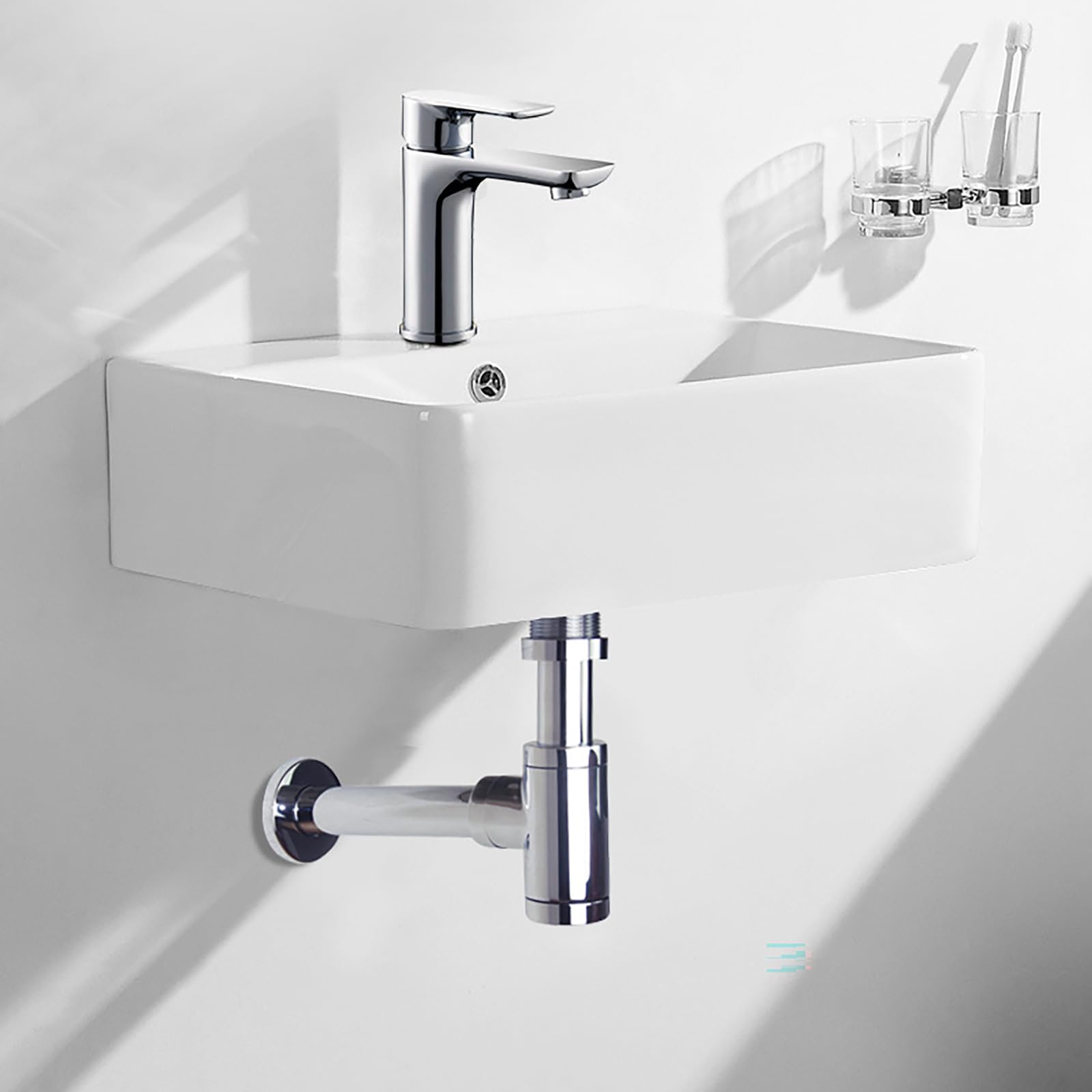 Siphon Waschbecken mit Pop Up Ablaufventil und Überlauf,Reinigungsöffnung,Flexibles Gewelltes Abflussrohr,Ablauf Garnitur Siphon Küchenspüle