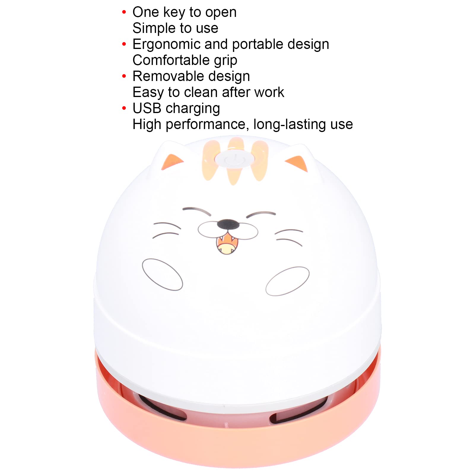 Aspirateur de Bureau de Conception Animale Mignon, Mini Balayeuse de Poussière de Table de Charge USB avec Clavier de Conception Rotatif à 360 ° sans Fil pour Bureau à Domicile(Chat)