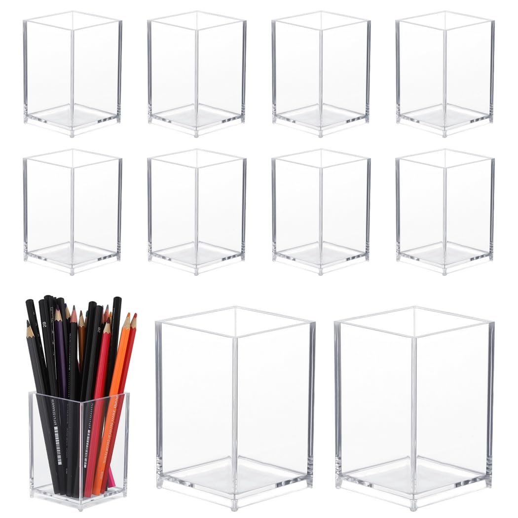 10 portapenne in acrilico trasparente, porta pennelli da trucco, organizer per matite, organizer in acrilico trasparente, per casa, ufficio, scuola, uso desktop