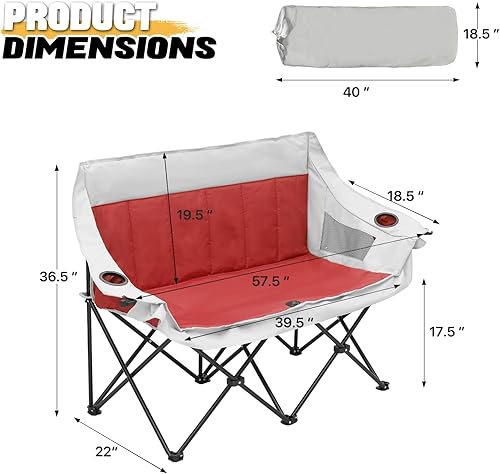 Miniatura 3 de MoNiBloom Silla plegable doble para camping, para exteriores, playa, césped, picnic, senderismo, viajes, portátil, plegable, plegable, para 2