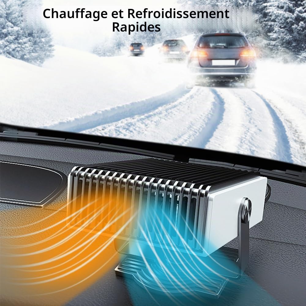 Baceyong Chauffe-auto Portable 2 en 1 Ventilateur de chauffage et de refroidissement rapide 12V 150W Dégivreurs de pare-brise avec poignée et allume-cigare