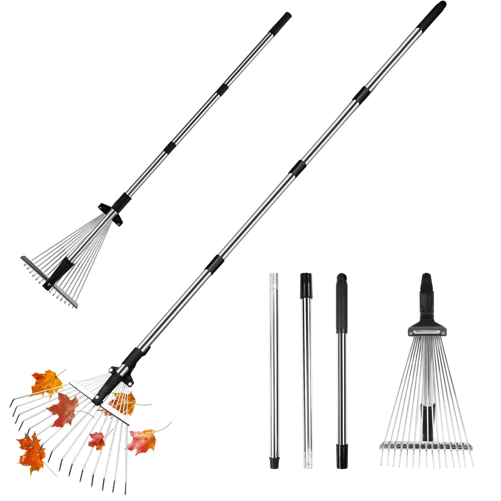 Laubrechen Mit Teleskopischem Stiel - Verstellbar 85-175cm Für Gartenarbeit