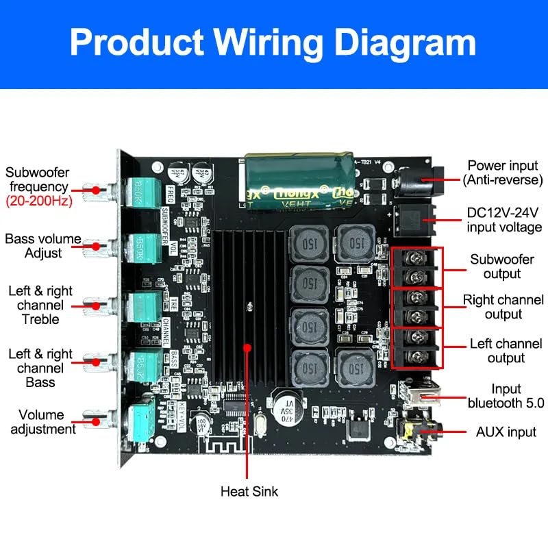 Image of DHRUVPRO CA-TB21 2.1Channel BT Amplifier Board Original TPA3116D2 Chip 2x50W+100W HIFI Audio Power Amplifier Board ZK-TB21