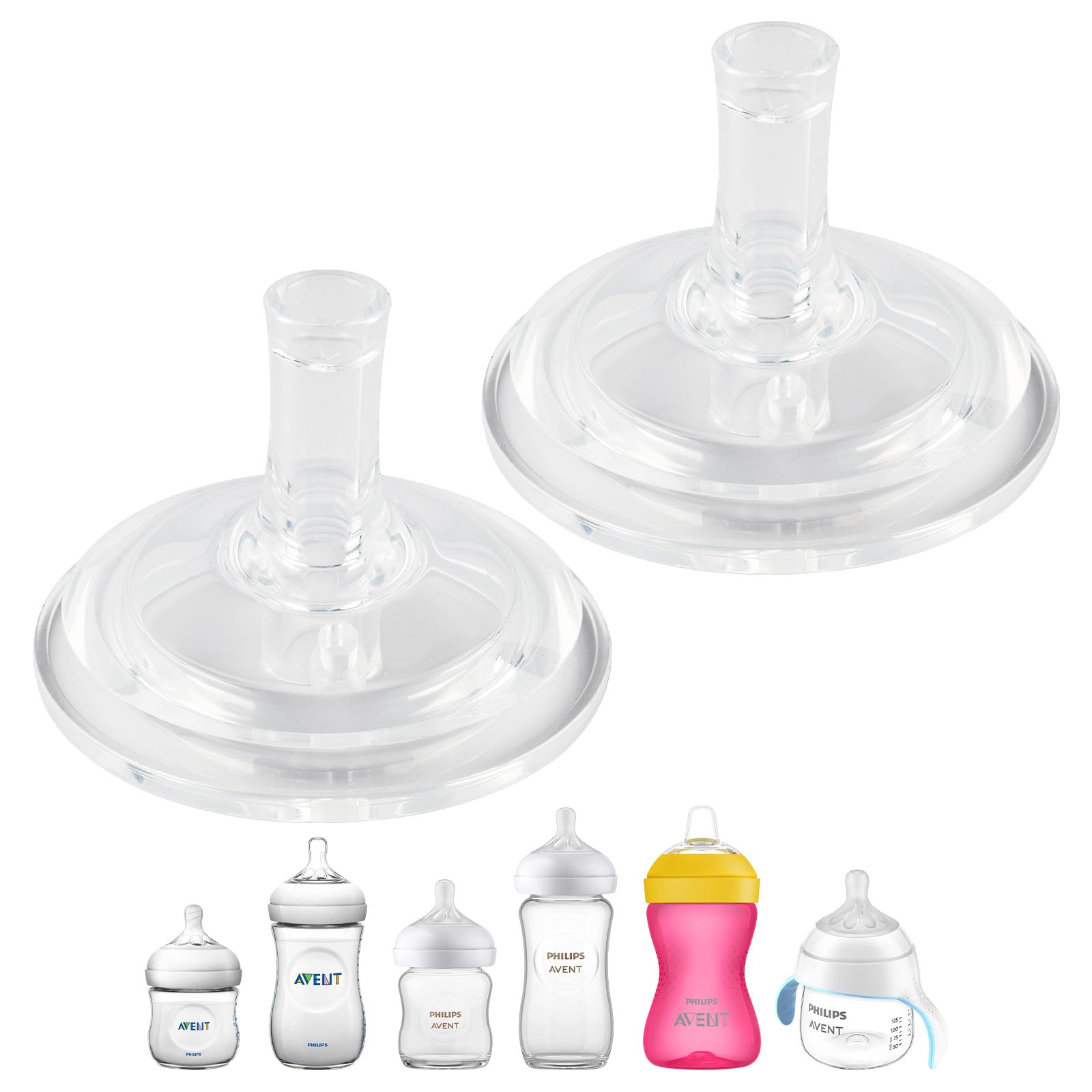 Sippy Straw Cup Nipples for Philips Avent Natural Baby Bottles, My Grippy Spout Sippy Cup and Natural Trainer Sippy Cup, Soft 100% Silicone Sippy Spout Nipples, 8m+, 2 Count