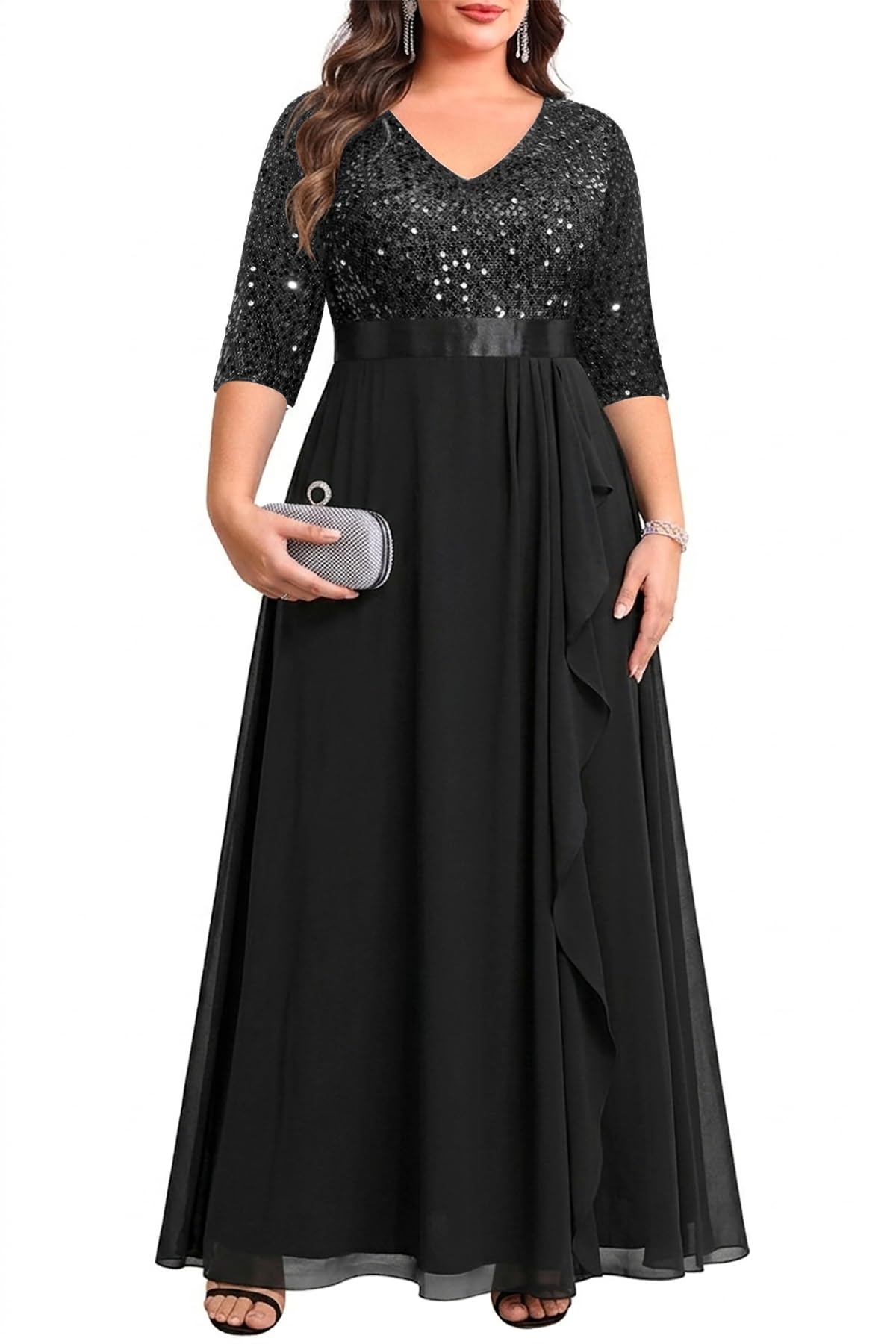 Photo 1 of Talisea Black Formal Dresses for Women Plus Size Prom Evening Gowns Elegant Sequin Gala Wedding Guest Chiffon Long Dress 2025