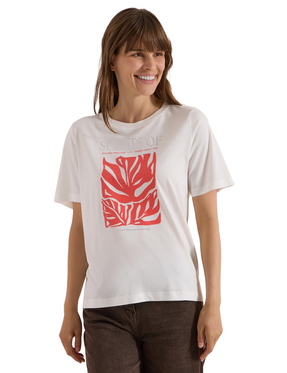 Cecil T-Shirt with Crew Neck and Front Print Vanilla White S
