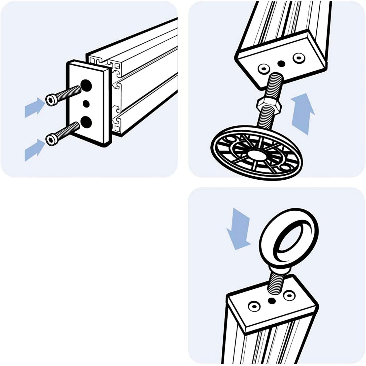 Fath Foot Plate Screwable M10 Suitable for Item System Aluminium Profile 30 x 60 mm Die-Cast Zinc Black Powder Coated
