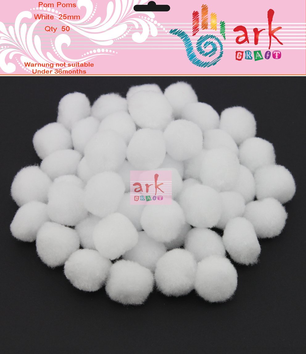 arkCRAFT Pom-Poms for Crafts 25mm - White (PK-50)