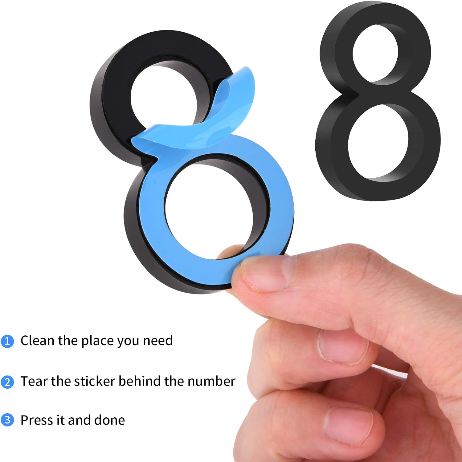 Self Adhesive Mailbox Numbers, Door Address Number Stickers for Office Room, Raised 3D Effect, Chrome Plated (2.36" 10 Pack (0-9）, Black)