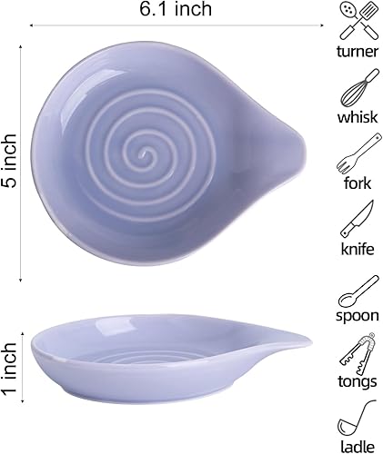 Vista 20 de Soporte para cuchara grande de cerámica, 6.2 x 5.2 pulgadas, resistente al calor, antiadherente, para estufa, acabado brillante, apto para Azure-1