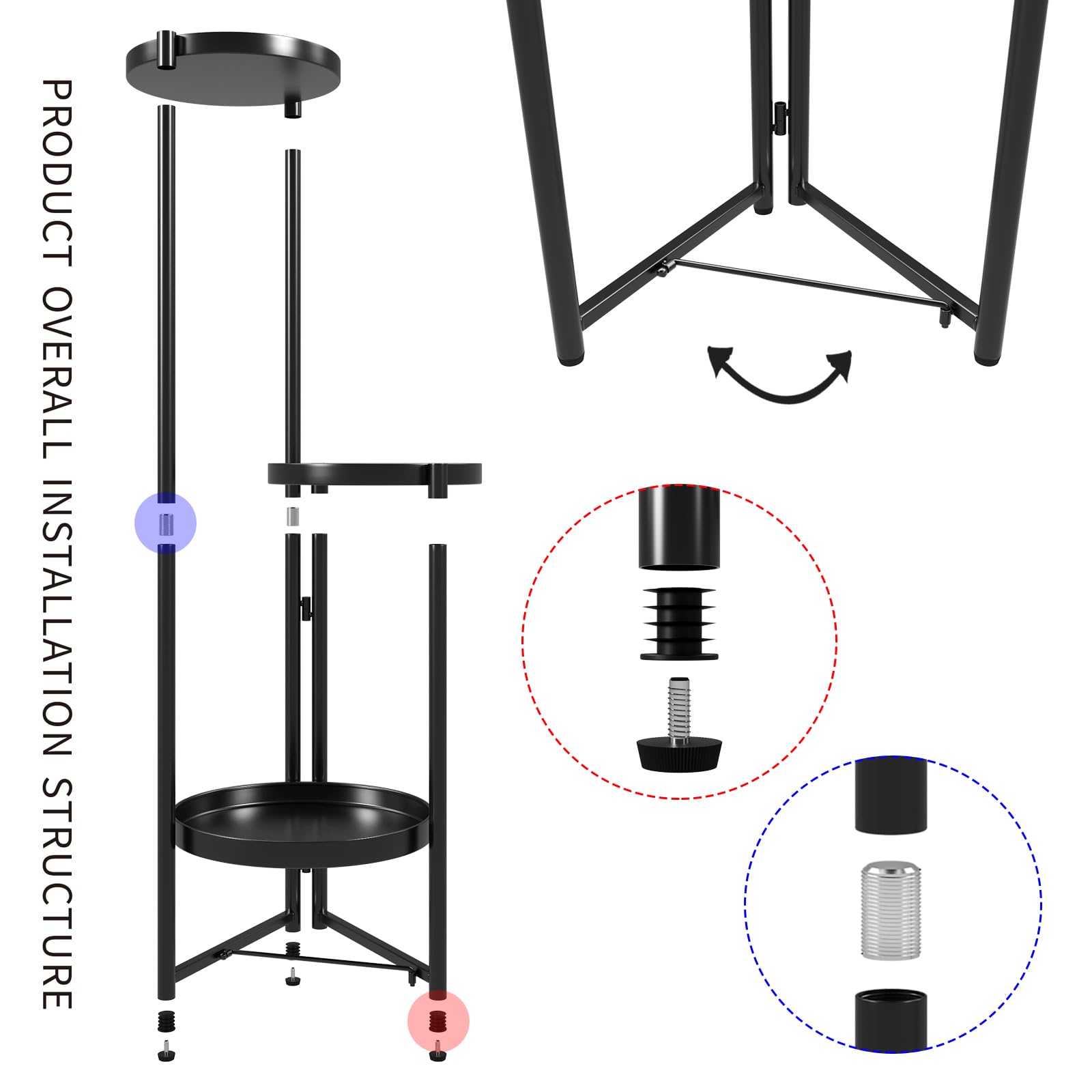 ZHAZHADI 3 Tier Plant Stand for Outdoor Indoor, Tall Metal Plant Shelf Corner Flower Pot Holder Stands Multiple Plants Rack for Patio Balcony Living Room Office Tiered Plant Table (Black)