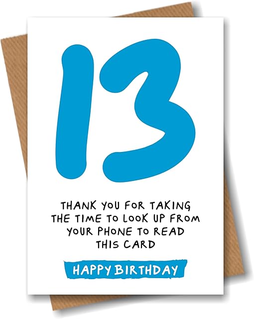 13th Birthday Card - Funny Joke for 13 Year Old - Blue