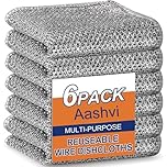 Aashvi 6 PCS Double Layer Wire Dishwashing Cloth Rag Non-Scratch Multipurpose Durable Wire Dishcloth for Wet and Dry Two Layer Reusable Steel Wire Cleaning Cloths Towel for Kitchen Dish Stove Top (6)