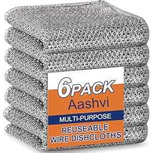 6 PCS Double Layer Wire Dishwashing Cloth Rag Non-Scratch Multipurpose Durable Wire Dishcloth for Wet and Dry Two Layer Reusable Steel Wire Cleaning Cloths Towel for Kitchen Dish Stove Top (6)