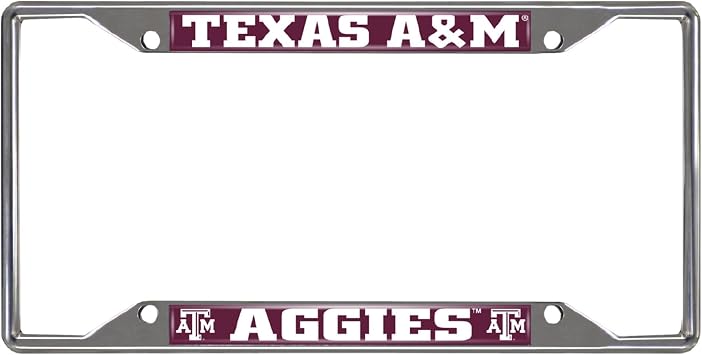 FANMATS 14895 Texas A&M Aggies Chrome Metal License Plate Frame, Team Colors, 6.25in x 12.25in