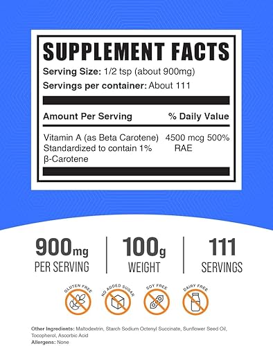 Vista 17 de BULKSUPPLEMENTS.COM Polvo de betacaroteno, suplementos de betacaroteno, suplementos de vitamina A, vitaminas para la salud ocular, suplemento