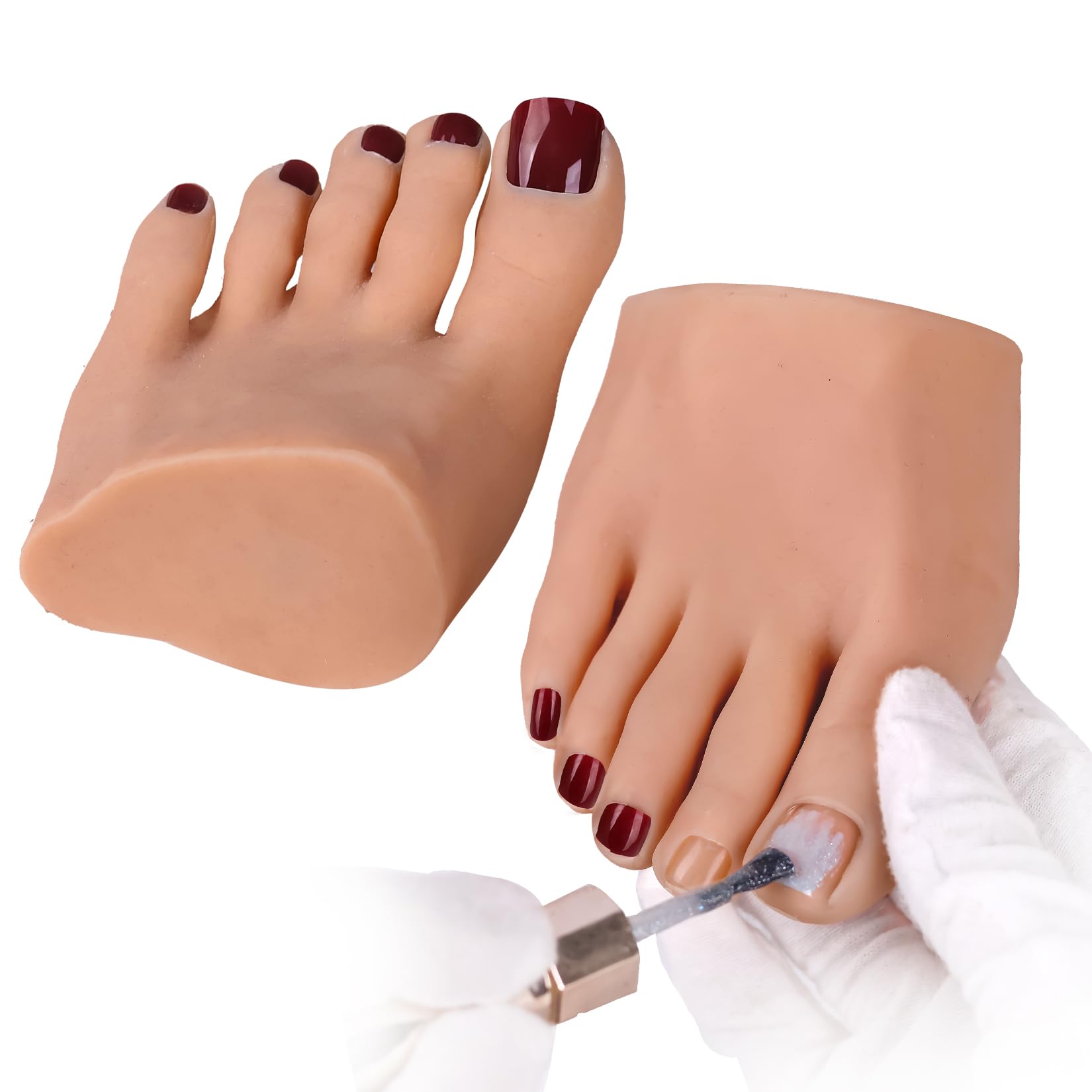Yeefairy Realistic Silicone Fake Half Foot Female Nursing Mannequin Foot with 524 Pcs Nails