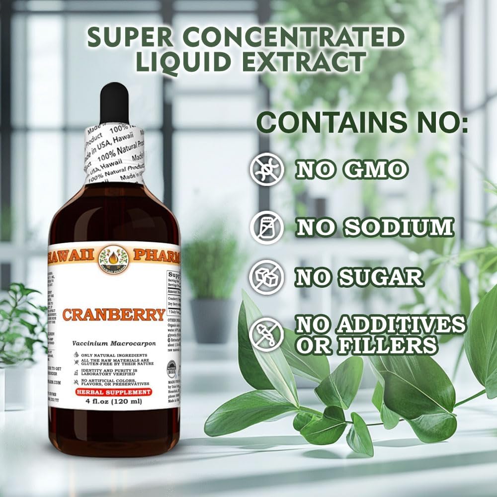 Cranberry (Vaccinium Macrocarpon) Dry Berry Tincture, Made in Hawaii, All Natural, Vegan, Pure Liquid Extract - 4 fl.oz