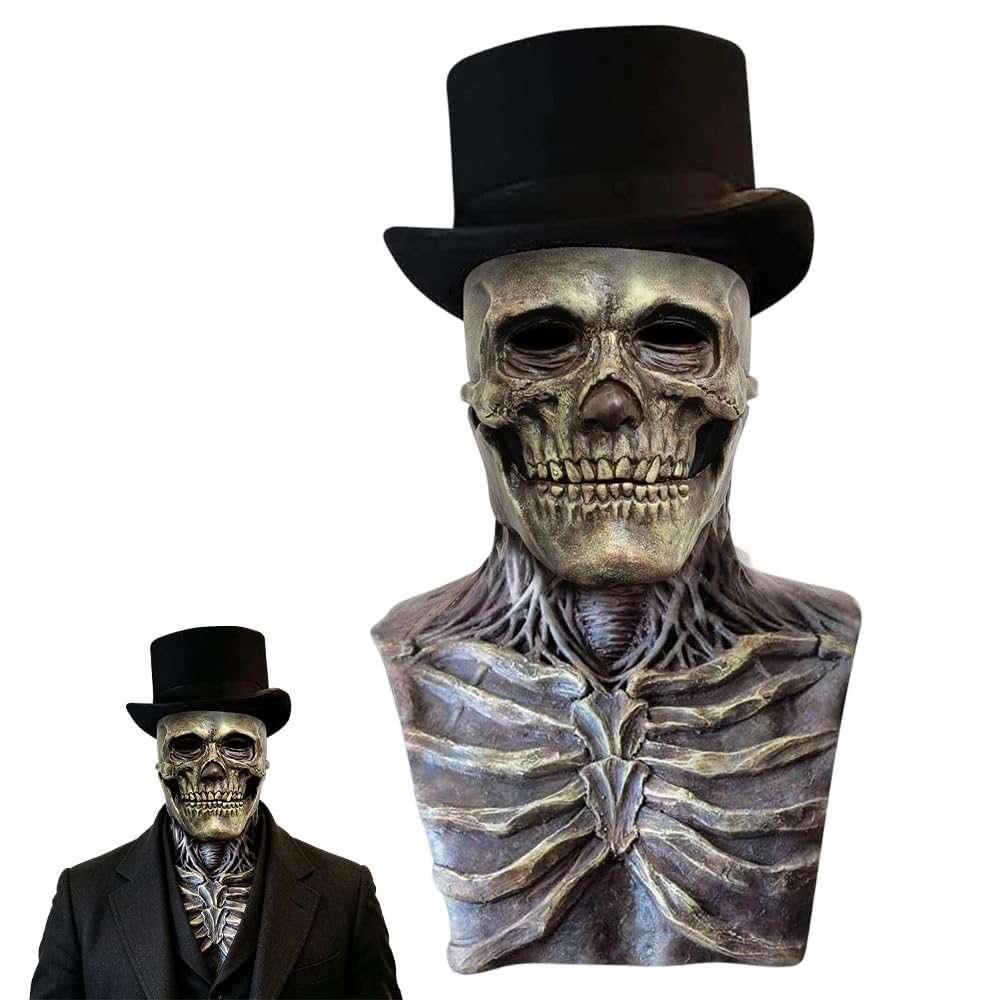 Bztezml Halloween Skull Mask with Black Hat, Scary Full Head Horror Mask