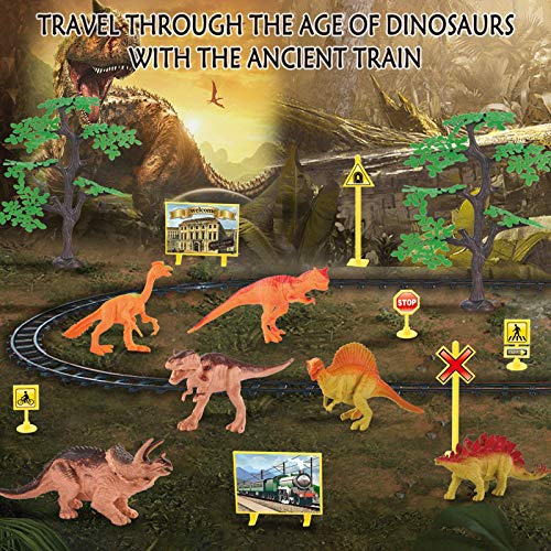 Chylldem 2020 New Electric Train Set with Remote Control, Smoke, LED Lights, Sound, Christmas Train Toy for Boys & Girls, Dinosaur Train Tracks Set, Dinosaur Toy, Gifts for Kids & Teens, 3+ Year Old - Thumbnail 2