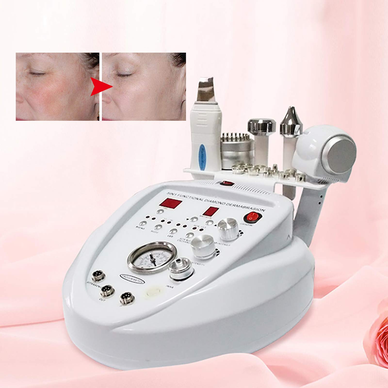 Maszyna do mikrodermabrazji diamentowej 5 w 1, ultradźwiękowy lifting skóry, skrobak do skóry, młotek na gorąco i zimno, terapia światłem fotonowym, biała, 6,25 kg