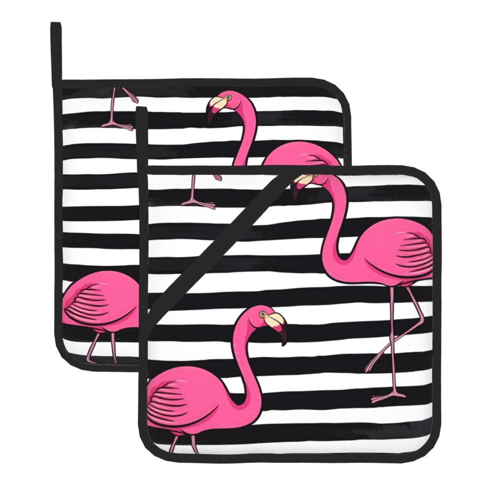 YYHWHJDE Pink Flamingo Prints Square Hot Pads for Kitchen Counter - Waterproof Trivets with Hanging Loop, Heat Resistant Pot Covers for Dinning Table, Oven & BBQ - 2 Pack