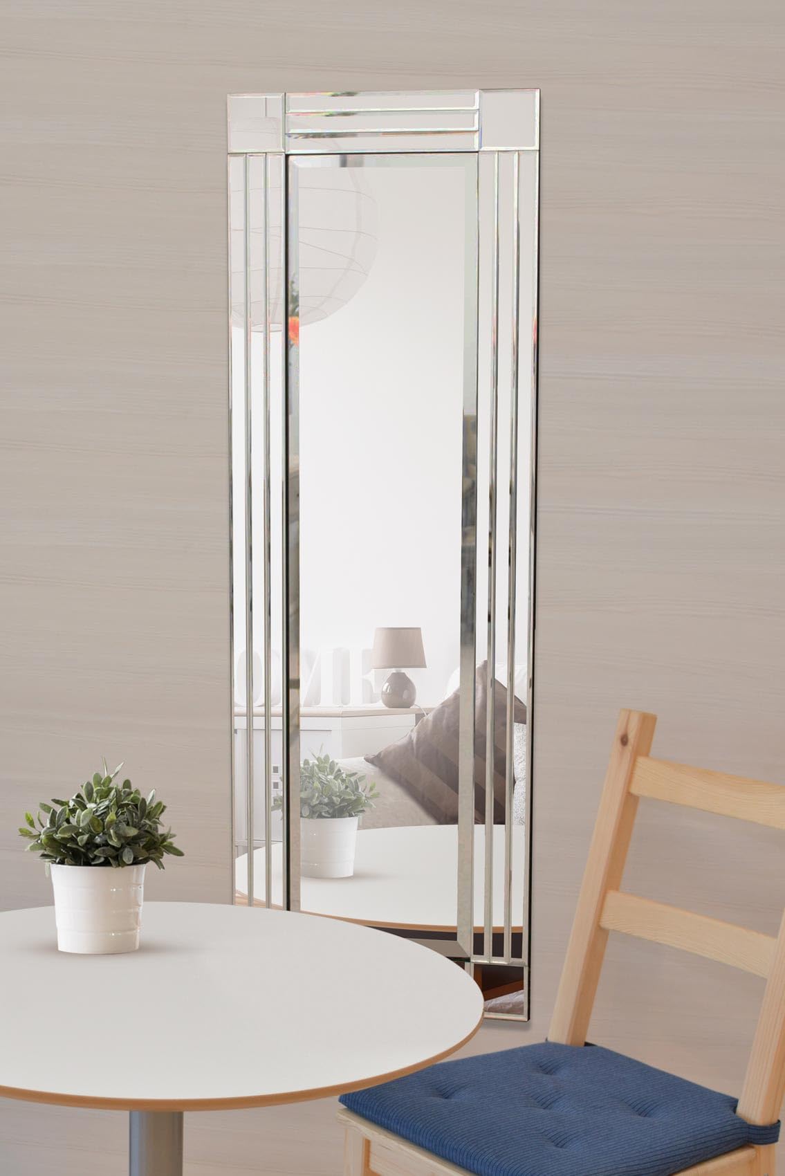 Extra Large Wall Mirror Silver All Glass Art Deco Full Length 120cm X 40cm