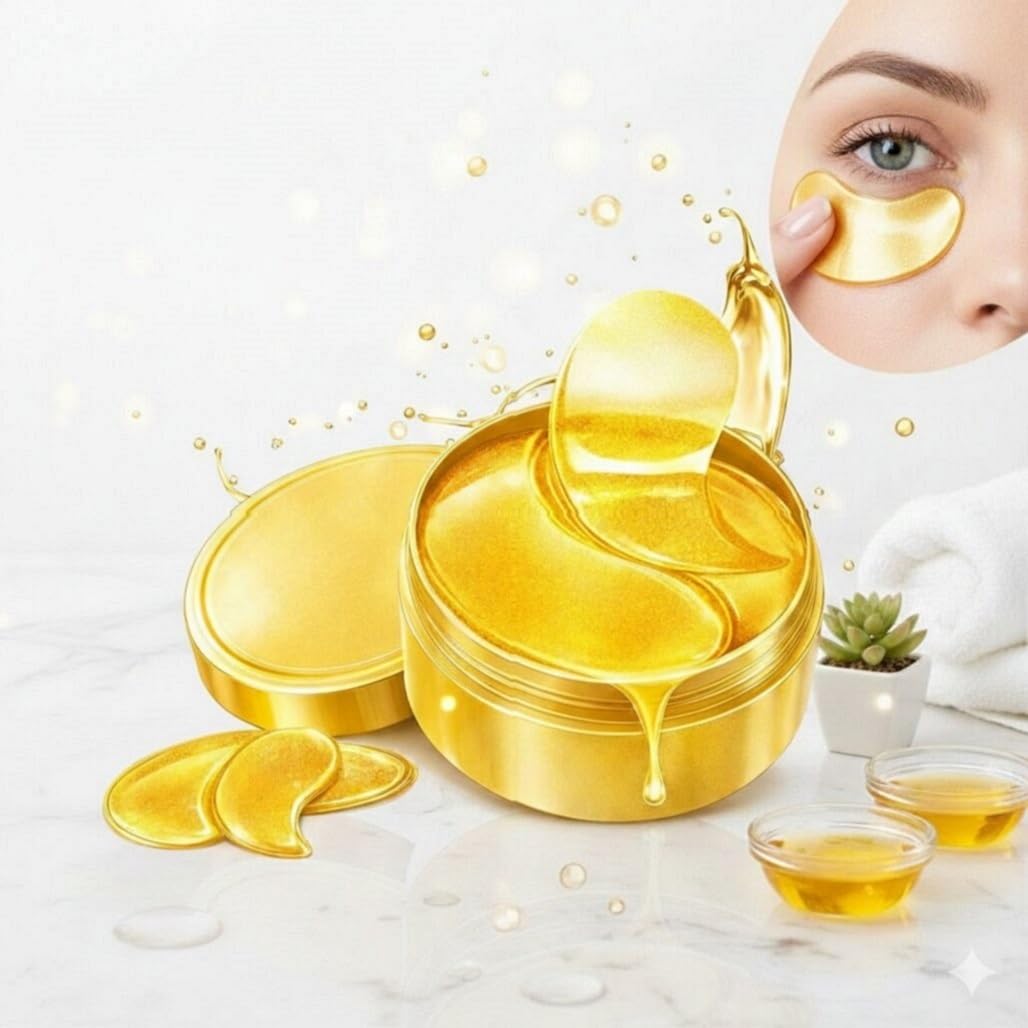 24k Gold Under Eye Patches (60 PCS) eye mask, Collagen Skin Care Products, Eyes Patches for Puffy Eyes masks for dark circles, Wrinkles & puffiness, Revitalizes & Refreshes Your Skin (Golden)