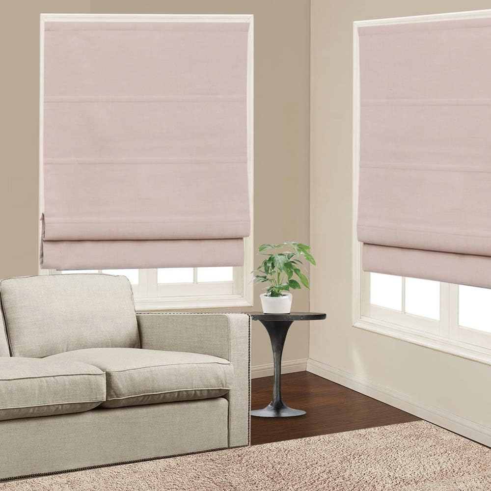 Roman Shades Window Blinds, Macarone Pink Premium Blackout Window Roman Shades, Custom Washable Fabric Solid Roman Shades for Windows, Doors, French Doors, Kitchen Windows