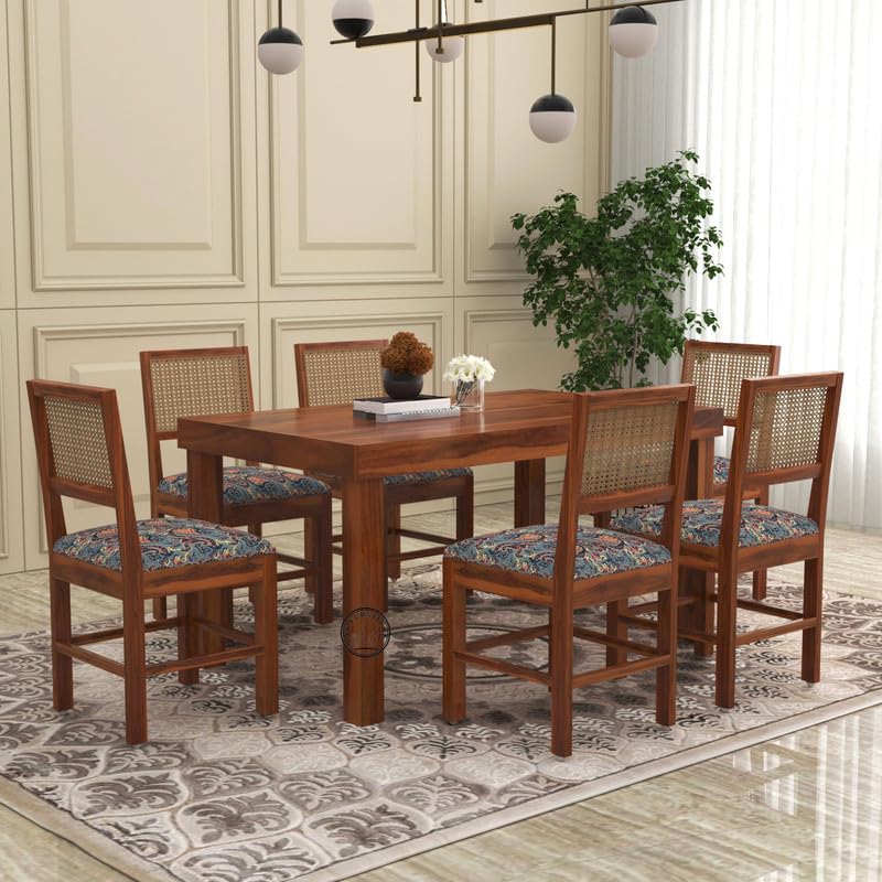 Image of VK Furniture Premium 6 Seater Dining Table Set for Home | Wooden Dining Set with Chairs | Modern Dining Furniture for Living Room & Kitchen | Stylish & Durable Dining Table (6 Seater) (Honey Finish)