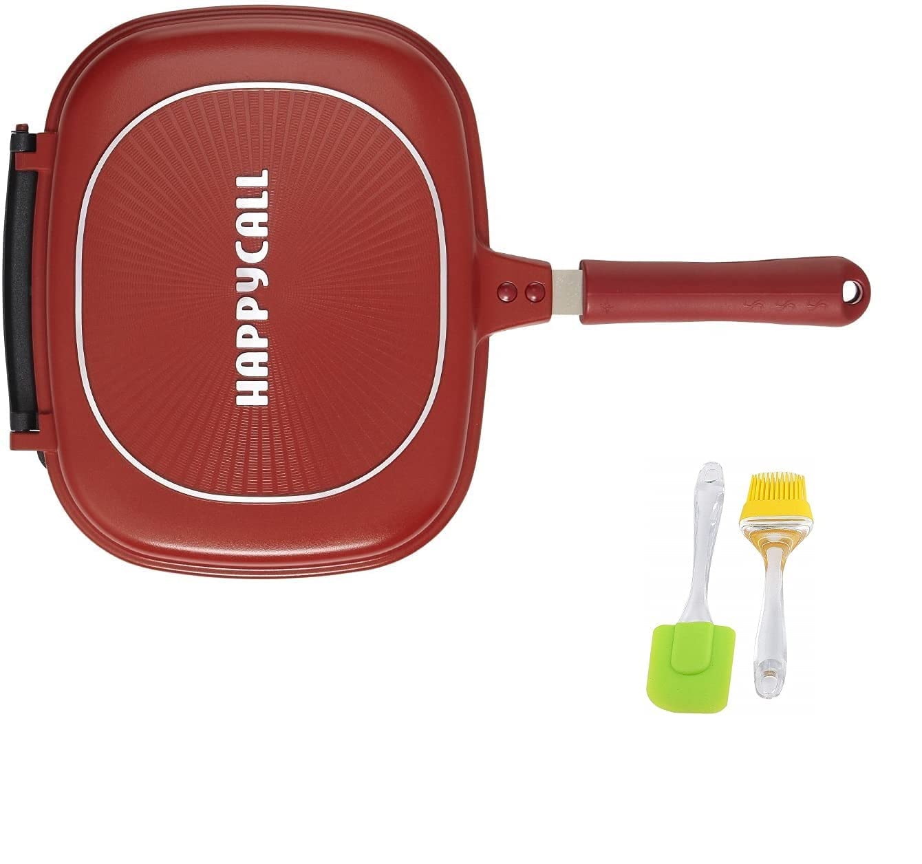 JUPREV Double Sides Multi Purpose Aluminium Non Stick Fry Pan Jumbo Grill Cookware Pan with Magnetic Handles Fish Fry omlet in Kitchen(Red/Big)