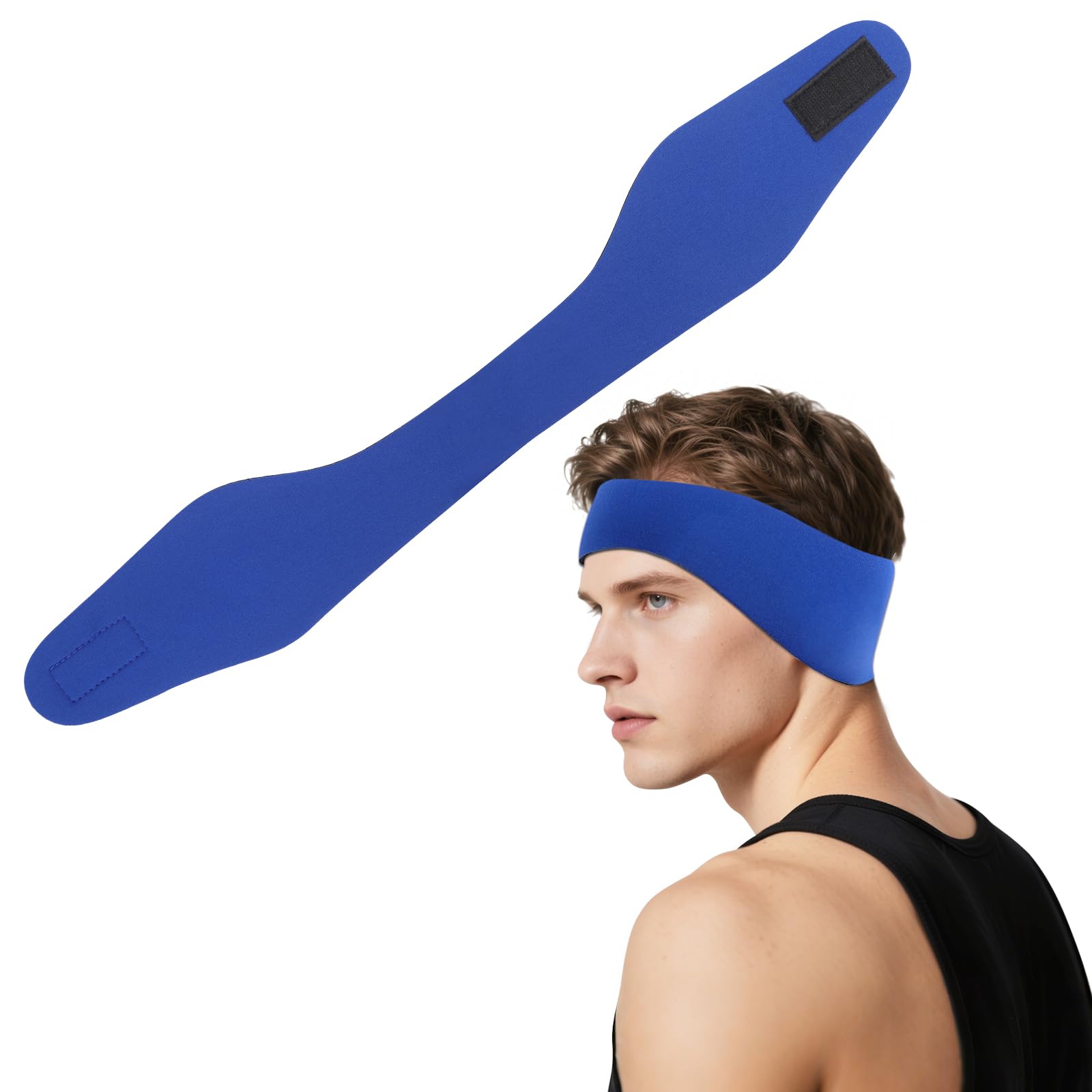 Swimming Ear Band to Hold Earplugs, Adjustable Swim Headband Waterproof, Swimming Earplugs Protection Cover Keep Water Out (Blue, M)