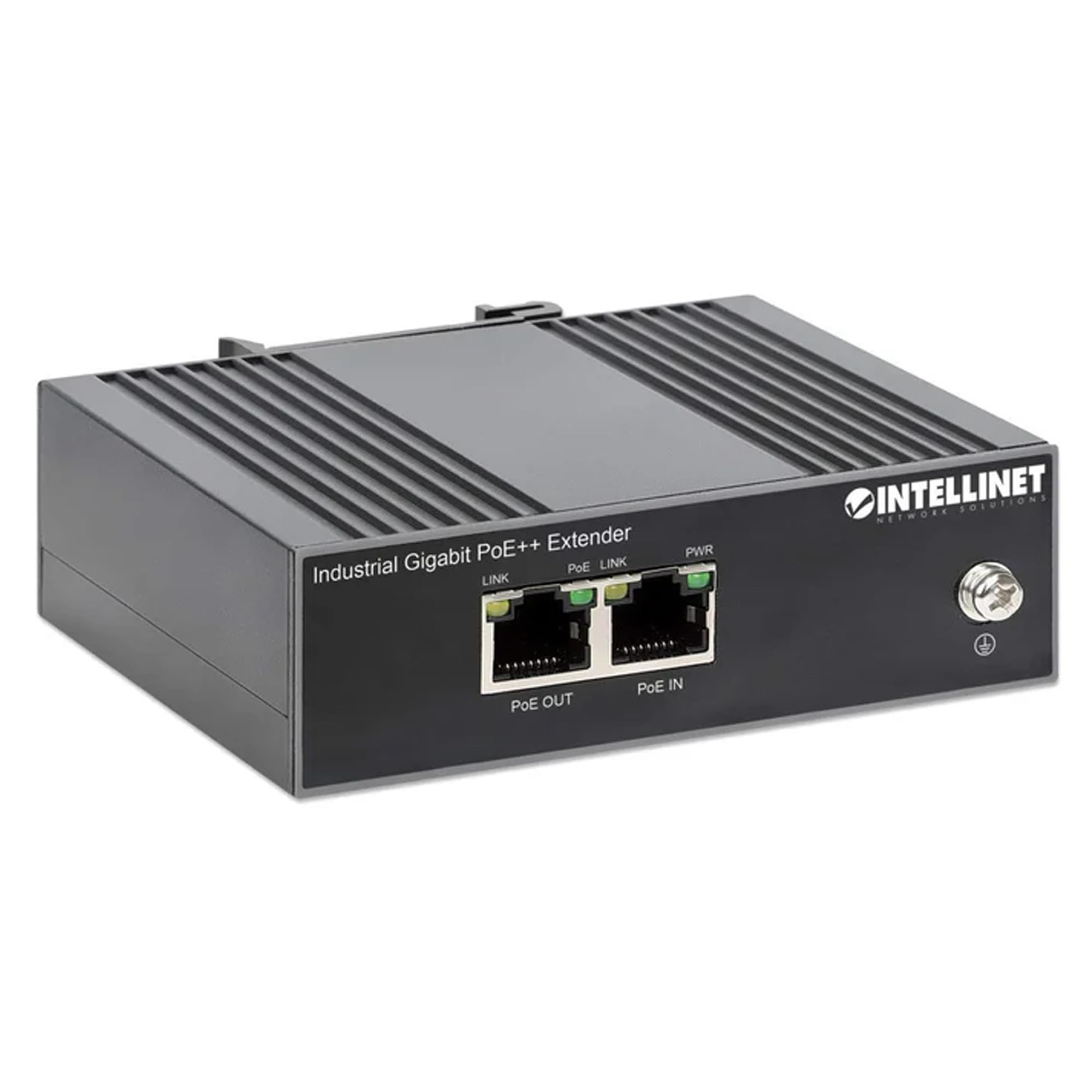 Intellinet Industrial Gigabit PoE++ Extender, One 80 W Output Port, Extends PoE up to Another 328 ft., DIN-Rail Mountable, IP30-rated, Metal - 3 Yr