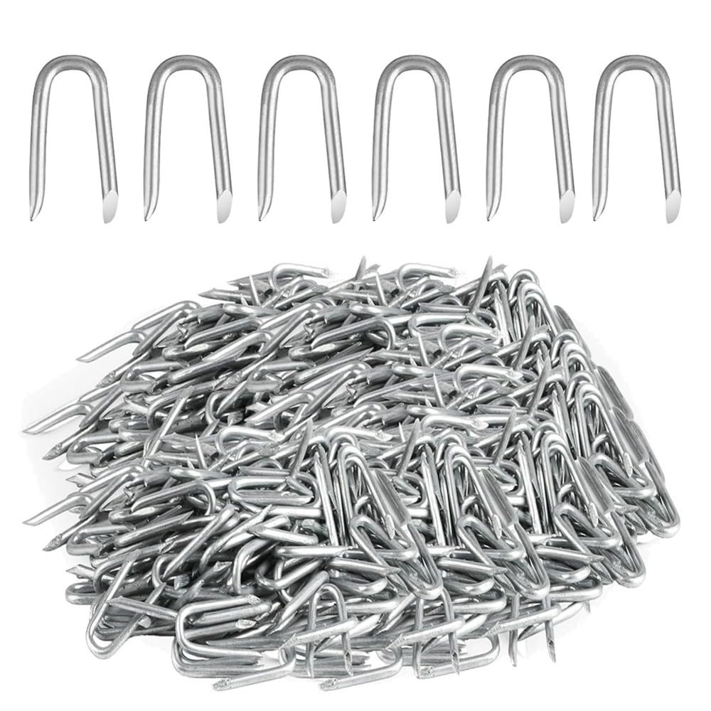 Jnchdghwa Silver Steel U Nails, 500 Pcs Wire Staples, Fence Stapless, Galvanized Barbed W Wire Nails, U Shaped For Fencing