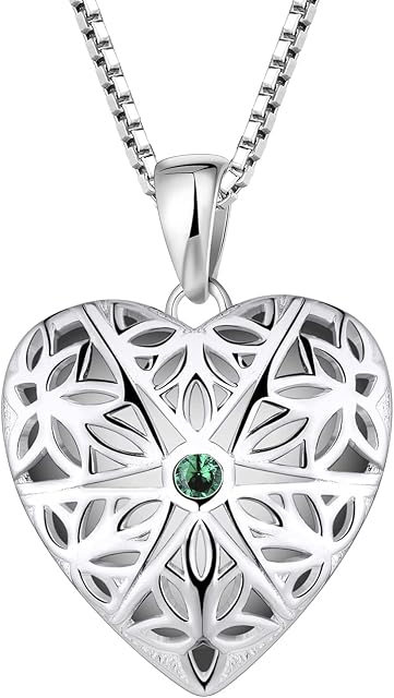 FJ Photo Locket Necklace 925 Sterling Silver Picture Memory Locket Pendant Necklace Jewellery Gifts for Women Girls, Heart/Oval/Round/Opal