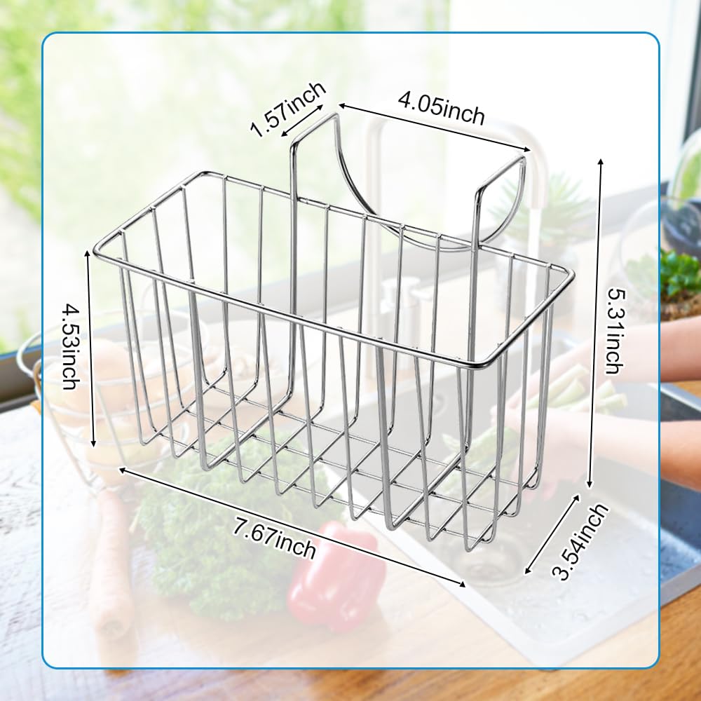YheenLf Porta Spugne Cucina in Acciaio Inossidabile con Barra per Appendere, per Spugna, Panno, Straccio, Spazzola, Stoccaggio e Organizzazione Dello Scrubber, Grigio, 24.5x14.5x27.5 cm