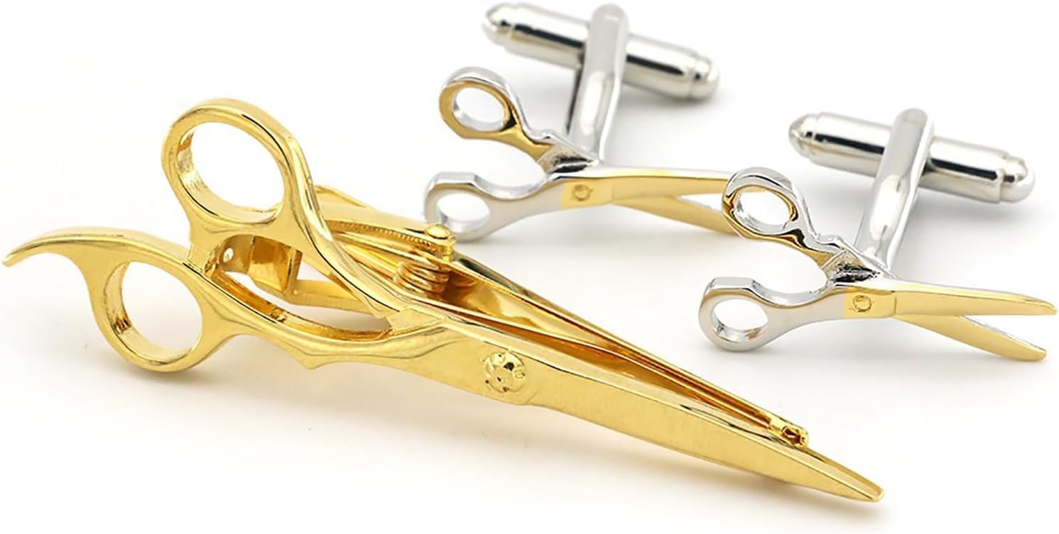Herren Manschettenknöpfe Set Werkzeuge Schere Manschettenknöpfe Krawattenklammern Set Für Hochzeit, Gold, One Size