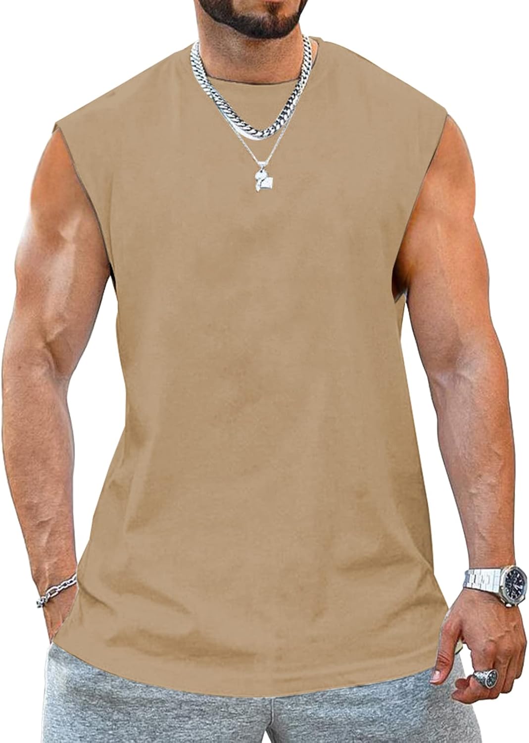 Aoysky Men's Crewneck Sleeveless Athletic Tank Top Performance Workout Muscle Cut Tee Tops