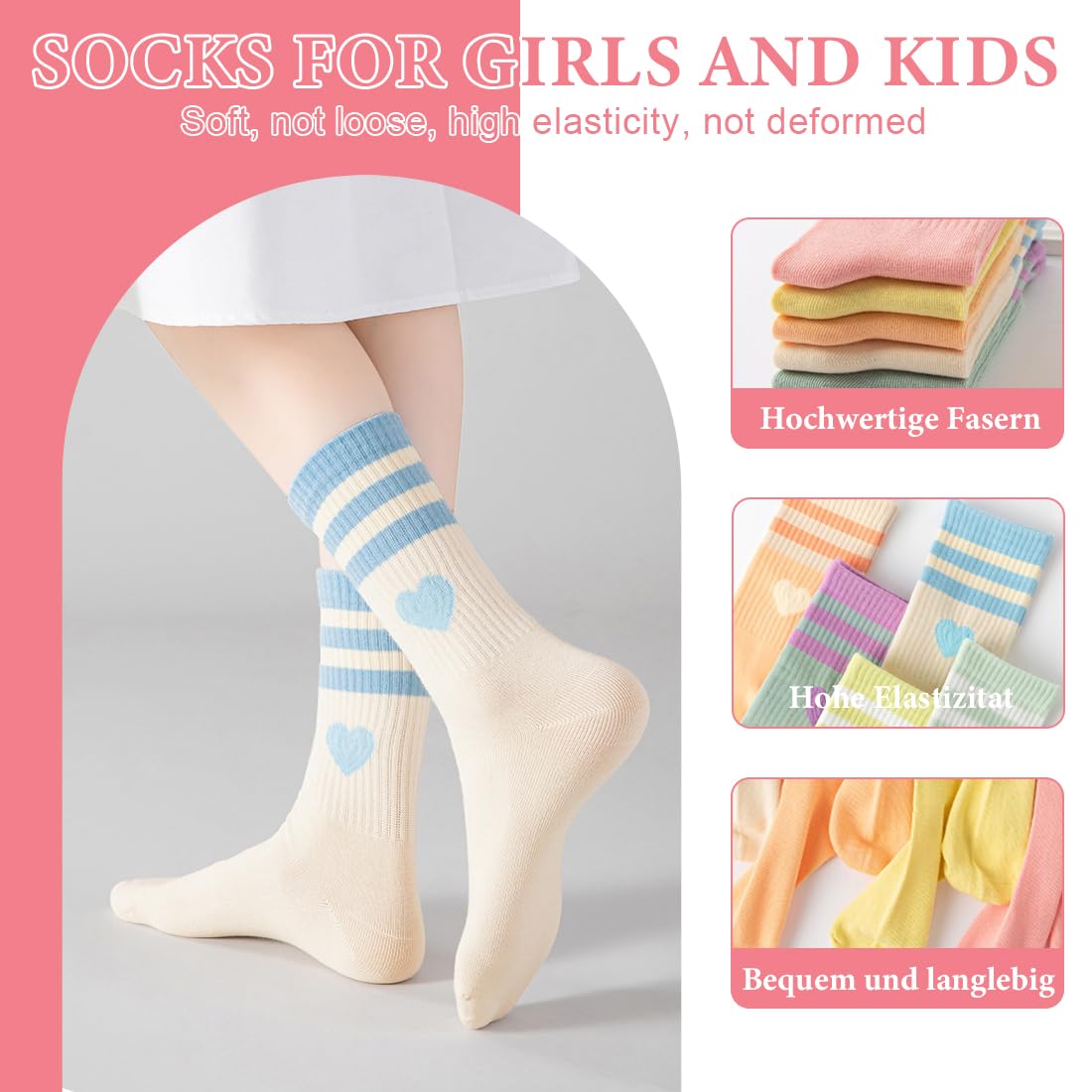 NHQZ 5 Pares calcetín Corazón Tenis Niña, Algodón, Calcetines Blancos Mujer