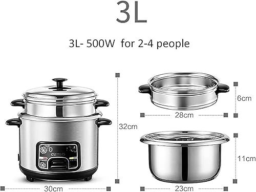 Miniatura 8 de Olla de arroz con cesta de vapor, ollas de arroz, (2-6 litros) portátil, olla interior de acero inoxidable, con vaporizador, funciones cálidas, para