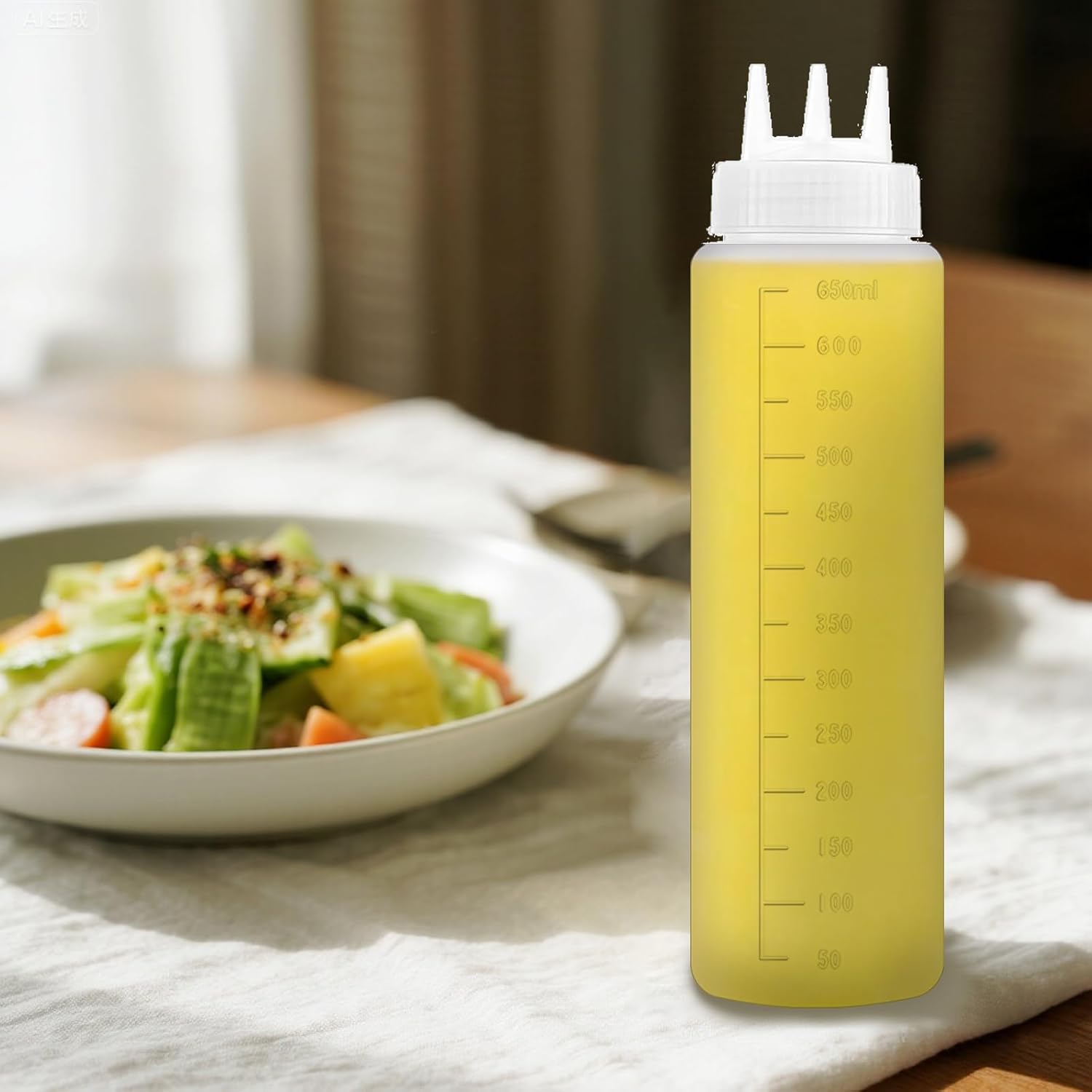 4-Pack 23oz Plastic Squeeze Bottles, Condiment Squirt Bottles Refillable Sauce Dispensers with 3-Hole Nozzle for Ketchup, Syrup, Dressing, Oil, Honey