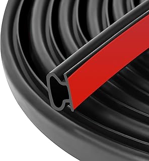 Rubber Door Seal Strip 32.8 Ft Rubber D-Shape Weather Stripping Self-Adhesive Frame Seal for Exterior Front Doors Jamb House Entry Frame Easy Cut to Size - Black