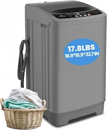 Nictemaw Portable Washing Machine 17.8Lbs Portable Washer 2.4 Cu.ft Full Automatic Compact Laundry Washer with 10 Programs 8 Water Levels, Built-in Drain Pump, Energy Saving for Apartment Home RVs