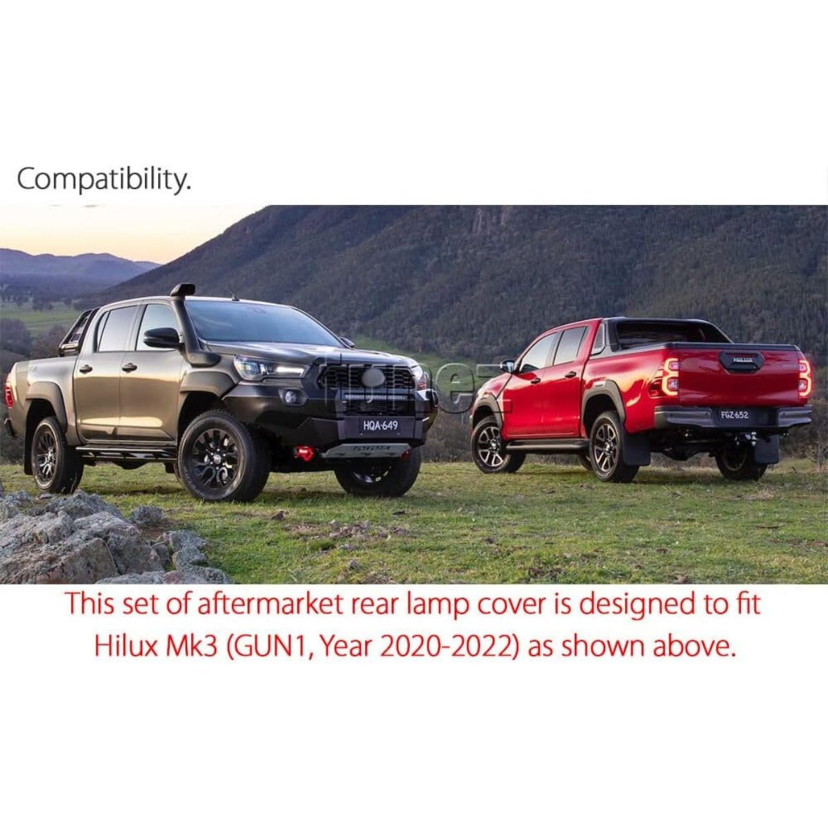 TUNEZ® Czarna tylna osłona tylnego światła kompatybilna z Hilux Mk3 2020 2021 2022 SR SR5 Rogue wytrzymała (pokrywa światła szatkowego)