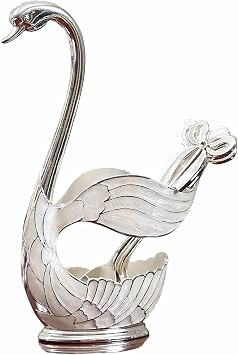 Decorative Gold Swan Base Holder with 6pcs Coffee Spoon Set - Creative Dessert Spoons,Silver