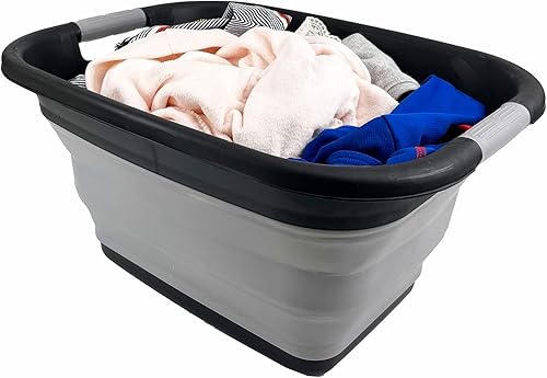 Miniatura 6 de SAMMART Cesta de lavandería plegable de 25L (6.6 galones) - Contenedororganizador de almacenamiento plegable, capacidad de agua 20L (negrogris