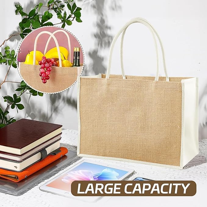 MSYU Lot de 8 sacs cadeaux en toile de jute naturelle, sacs d'épicerie, sacs cadeaux réutilisables en toile avec poignées douces, sacs de loisirs créatifs pour demoiselle d'honneur, mariage, voyage à