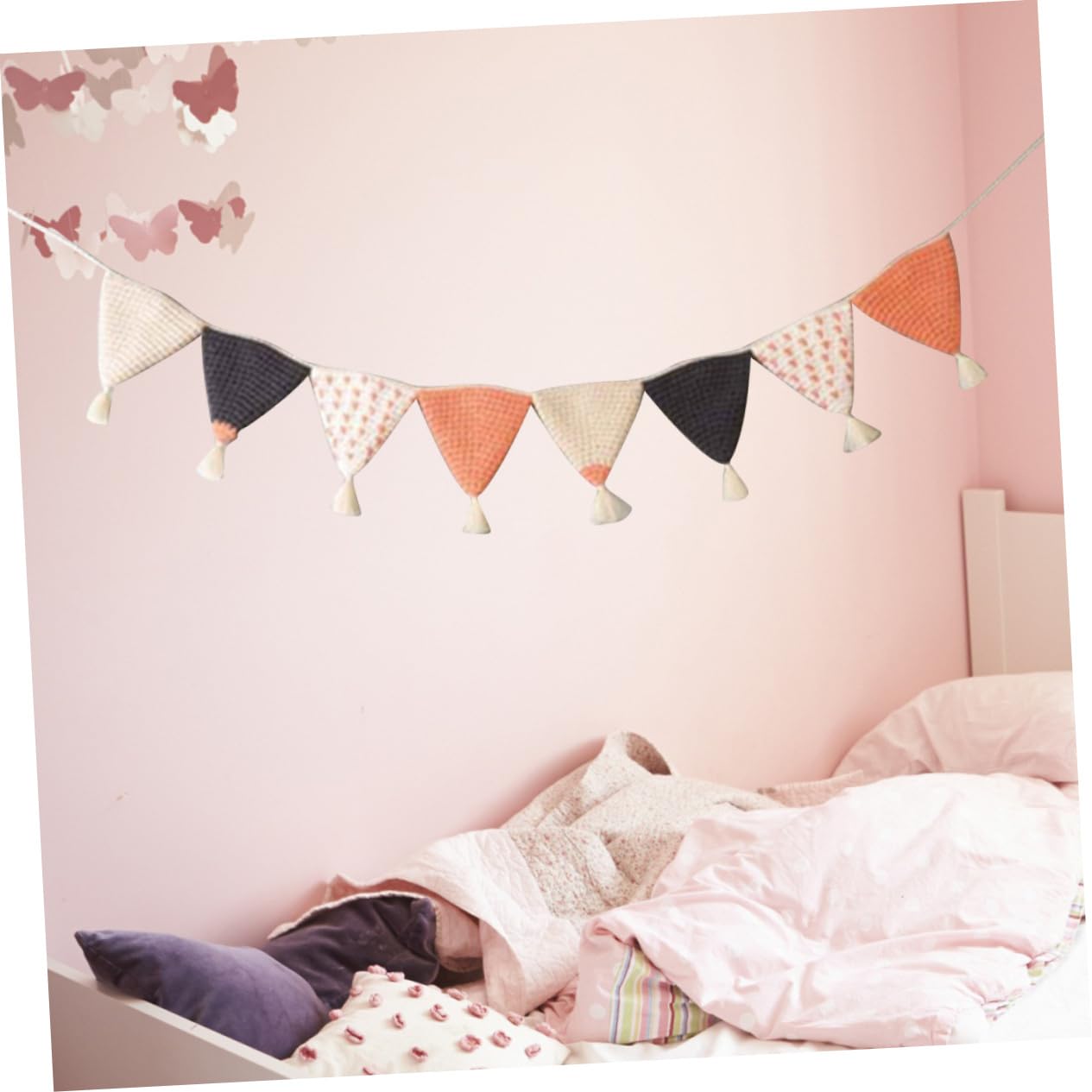 Vaguelly 2piezas Guirnalda De Banderines De Algodón Para Decoración De Cumpleaños y Habitaciones Infantiles Color Naranja Para Fiestas y Duchas De Niño Niña
